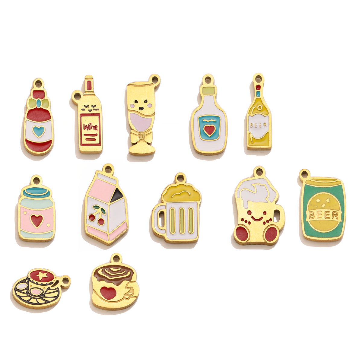Wine Beer Food - 5pc Enamel Cute Food Drink Charms