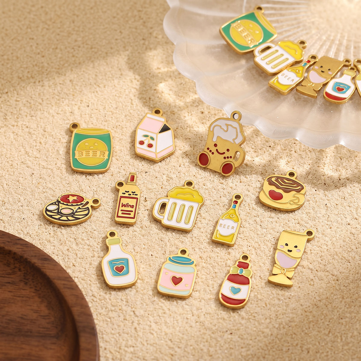 5pc Enamel Cute Food Drink Cha - Wine Beer Food review and price