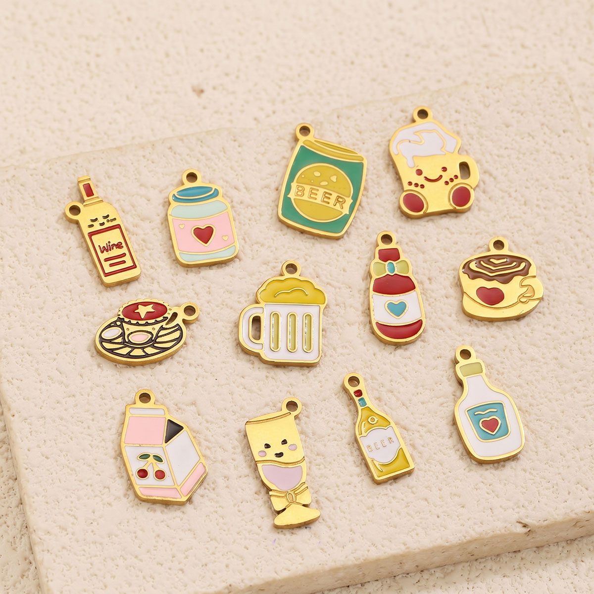 5pc Enamel Cute Food Drink Cha - Wine Beer Food review and price