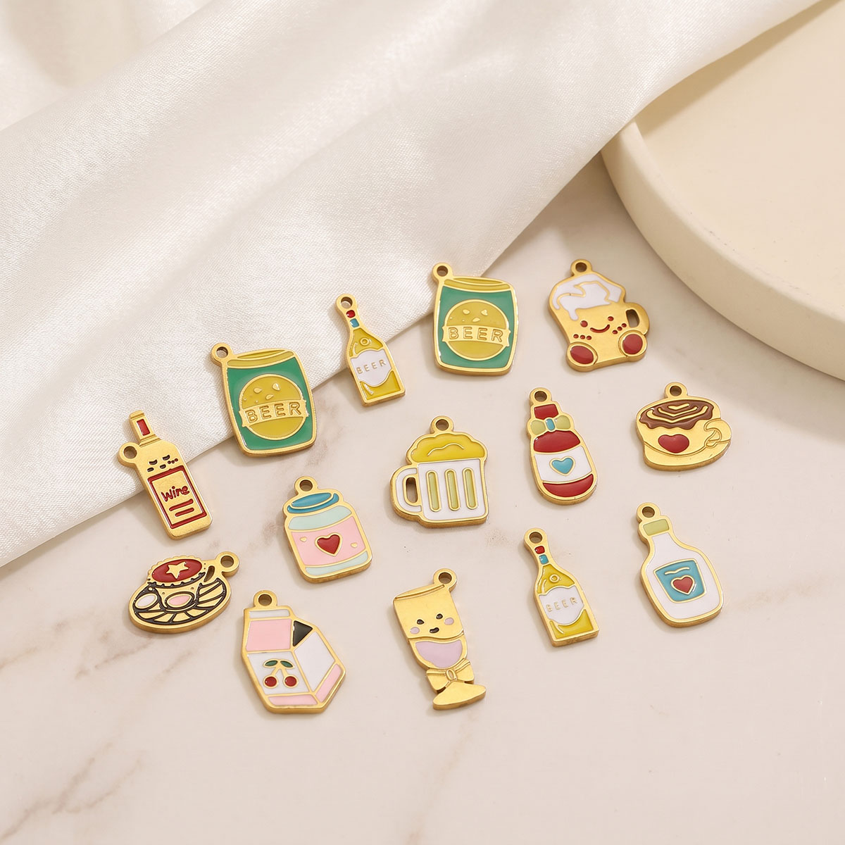 5pc Enamel Cute Food Drink Cha - Wine Beer Food review and price